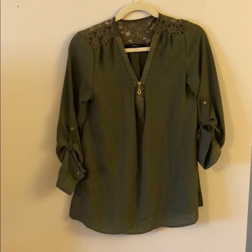 Olive chiffon and lace blouse